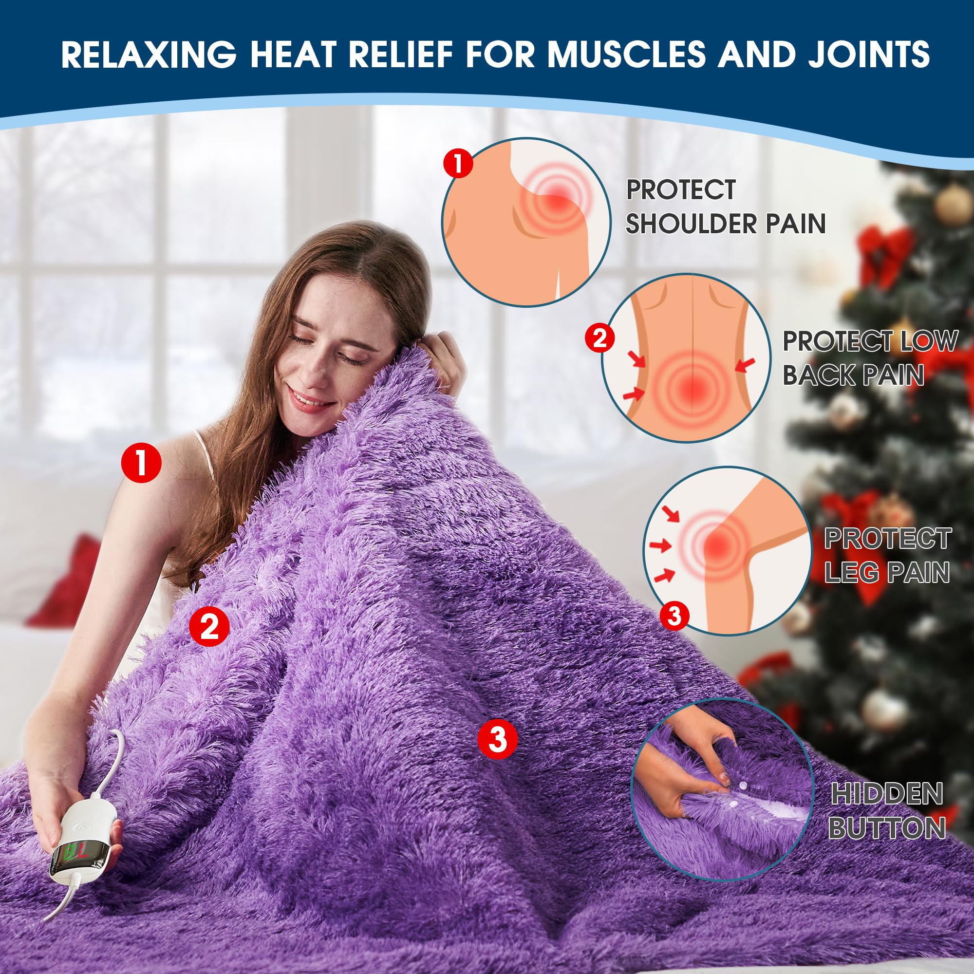 Elektrische Heizdecke mit Kunstpelz, Größe mit flauschigem Sherpa-Rücken, wärmende Plüschdecke Geschenk, weiche Heizdecken mit 10 Wärmeeinstellungen, 5 Zeiteinstellungen, ETL 50"x60", Anthrazitgrau