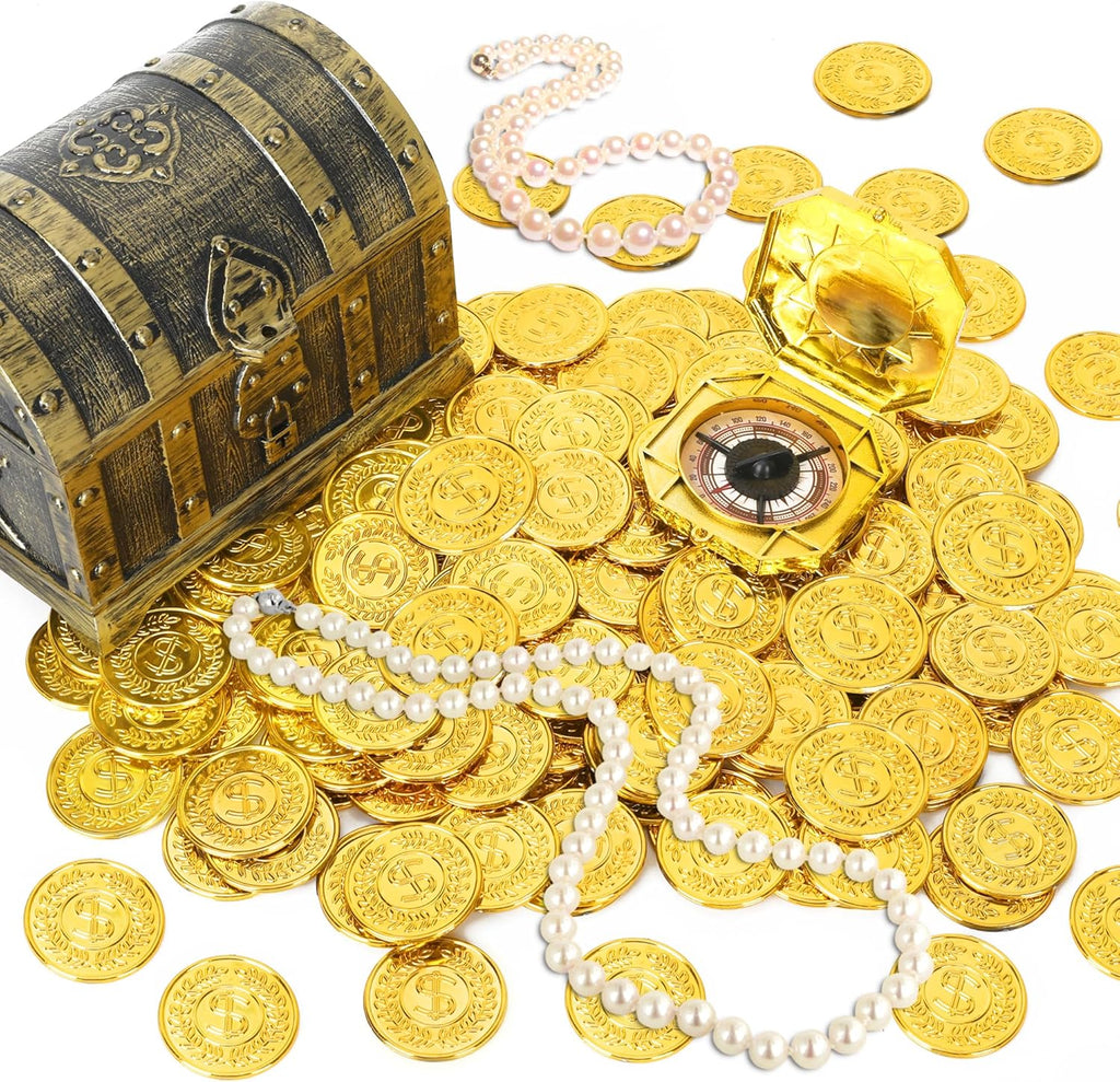 120 PCS Gold Coins, 1.4 in Plastic Gold Coins, 0.08 in Thick Fake Coins Pirate Coins Tokens Play Coins for Kids, Pirate Treasure Classroom Reward Adventure Theme Party Supplies for Pirate Party