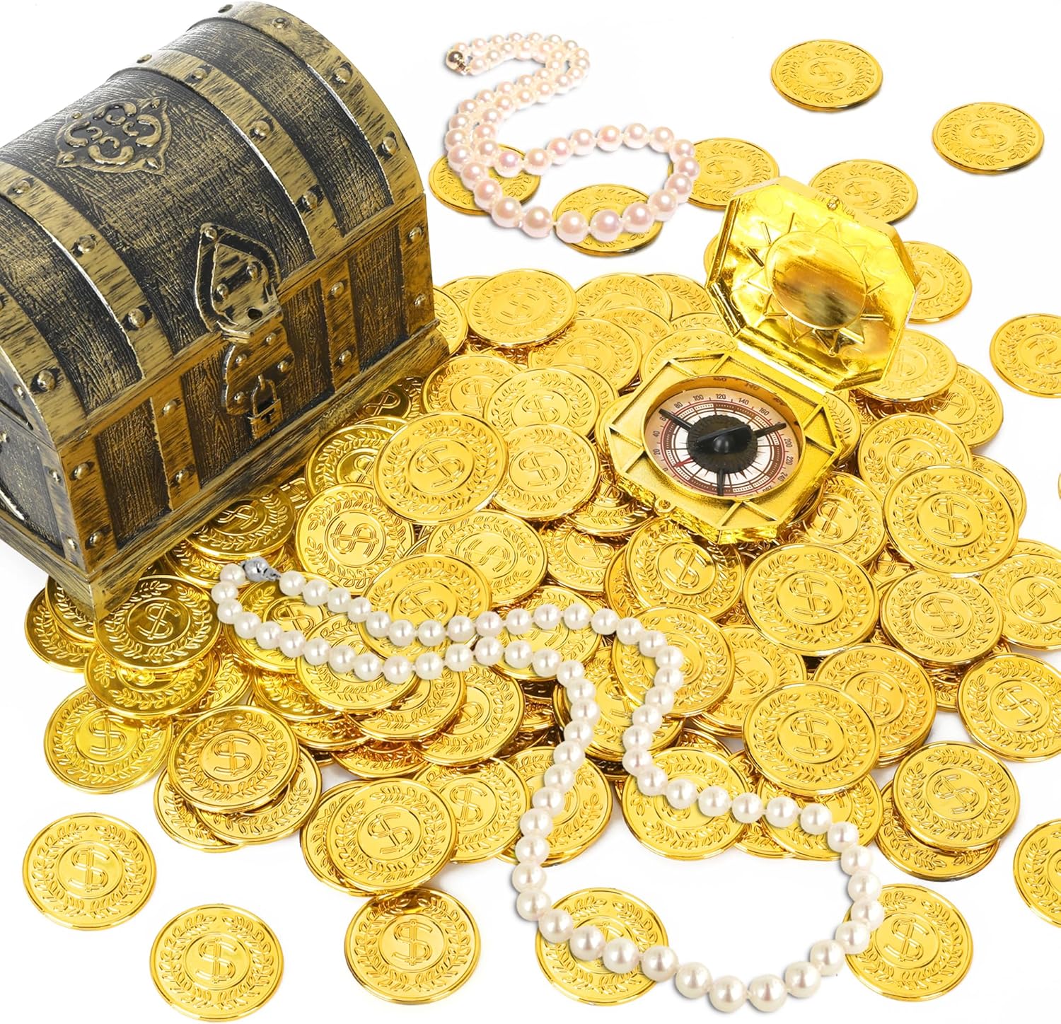 120 PCS Gold Coins, 1.4 in Plastic Gold Coins, 0.08 in Thick Fake Coins Pirate Coins Tokens Play Coins for Kids, Pirate Treasure Classroom Reward Adventure Theme Party Supplies for Pirate Party
