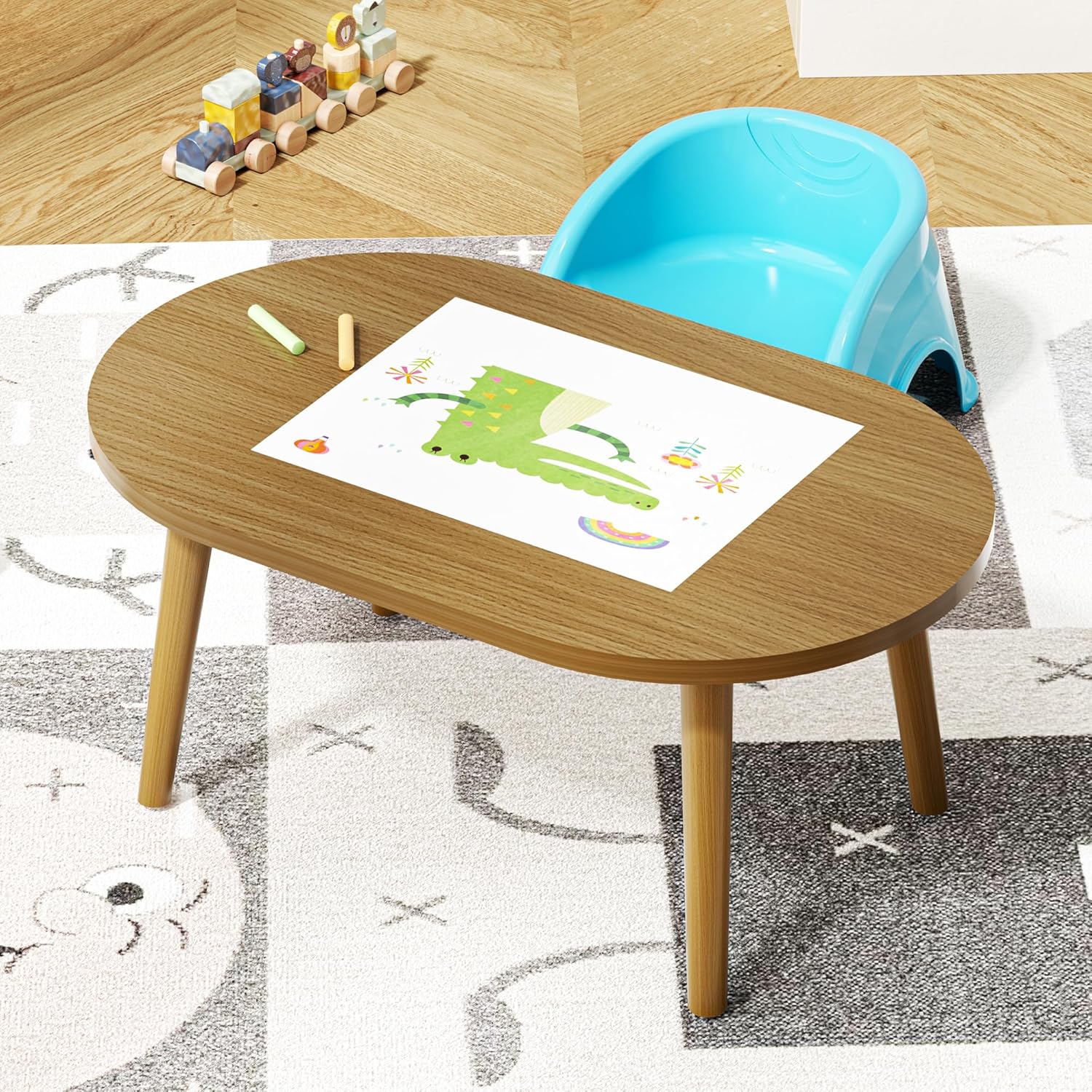 Small Coffee Table for Small Space, Low Table, Floor Table Desk for Sitting on The Floor, Japanese Coffee Table for Living Room, Tatami Tea Tables with Solid Wood Legs, Oval Coffee Tables, Brown