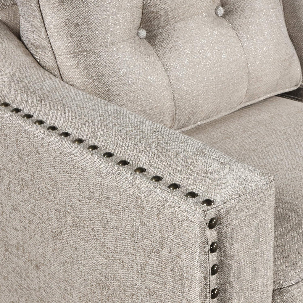 3 Pieses Mid-Century Modern Sofa Sets Linen Fabric Tufted Back Include 3 Seaters Couch, Loveseat and Armchair with Rivets Rivets for Home Apartment Office Living Room Furniture Sets