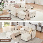 Modular Sectional Sofa with Storage, U Shaped Sectional Couch for Living Room, Convertible Modular Sofa Couch with Ottomans, High Supportive & Soft Sponge, 6 Seat, Beige