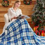 Elektrisch verwarmd deken, 50X60, verwarmingsdeken met 10 verwarmingsniveaus/8 uur automatische uitschakeling, marineblauw geruit Sherpa-dekenverwarmer voor volwassenen, wasbaar deken cadeau voor bank bed kantoor, ETL