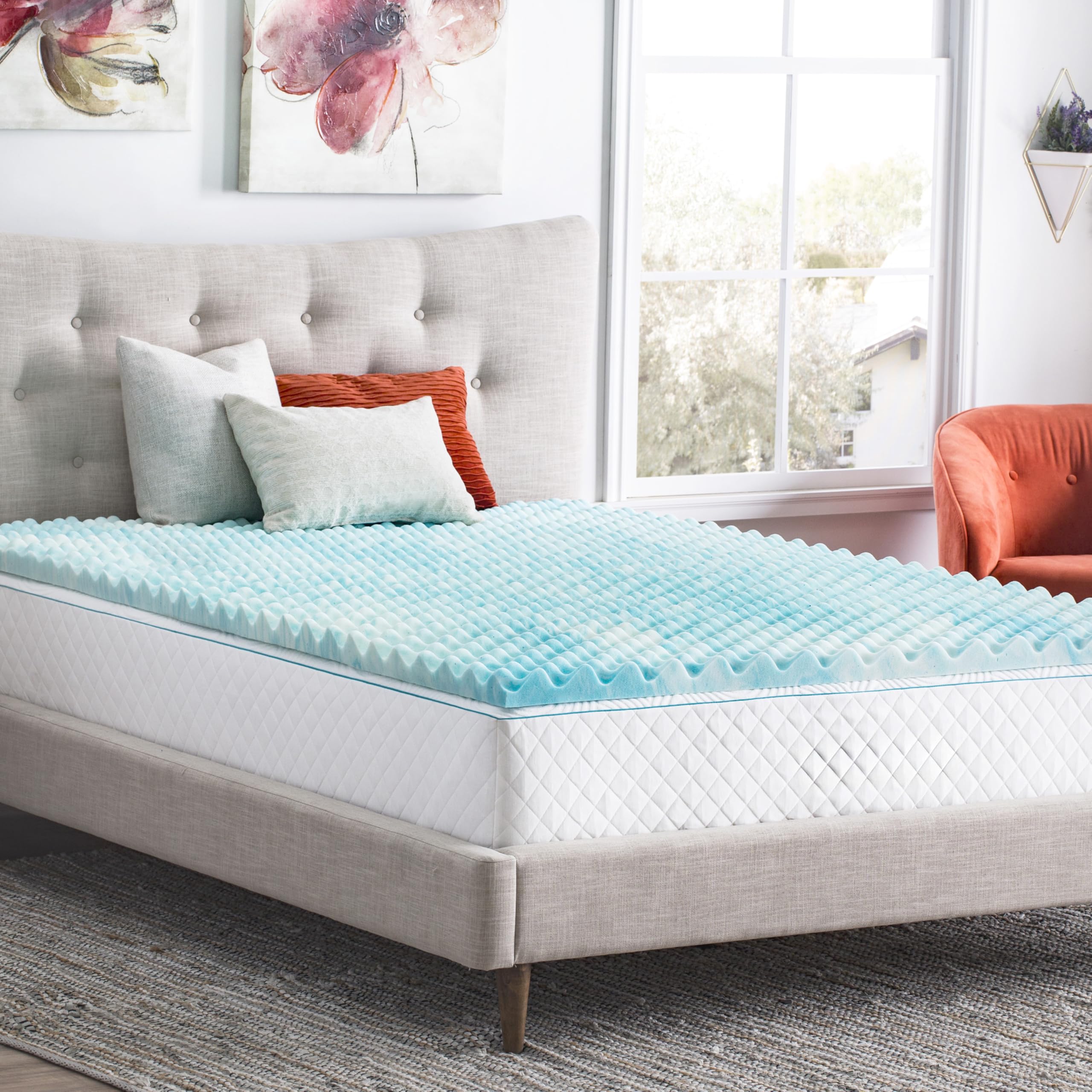 Linenspa Memory Foam Mattress Topper, Queen Size - 2 Inch Gel Infused Memory Foam - Plush Feel - Cooling and Pressure Relieving - CertiPUR Certified