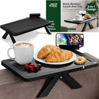 Acacia Couch Arm Tray/Mini Table – 2 in 1 Couch arm Table (15.3” x 9.8” x 4”), Adjustable Legs (up to 8.8”), 360° Rotating Phone Holder, Wire Holder, Non-Slip Mat – Couch Tray to Keep Snacks, Coffee