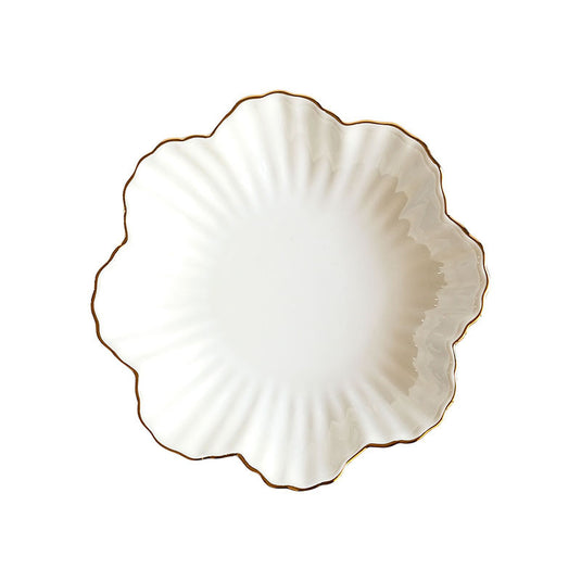 Nordic Style Gold Trim New Bone Ceramic Plate for Dinner Irregular Shape Tea Ceremony Victorian Dish