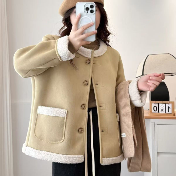 Lamb Wool Chanel Coat Women's Fleece Short Suede