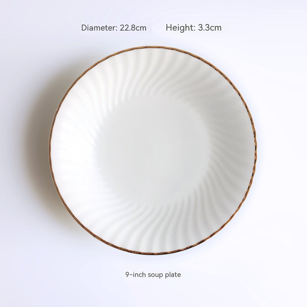 Golden Trim Bone China Western Cuisine Plate Household Dinner Plate Plate Dish Dishware Suit Combination Plate