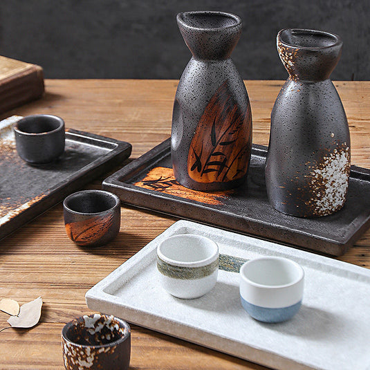 Creative Japanese Style Ceramic Wine Pot Tray Set