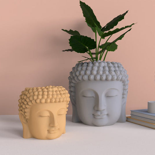 Portrait Buddha Statue Cement Flower Pot Silicone Mold