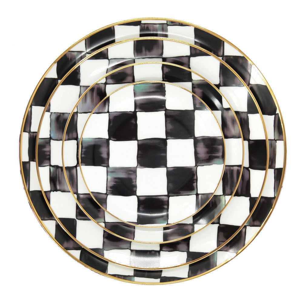 Black And White Bone China Checkerboard Dish Set Modern Art Deco Tableware