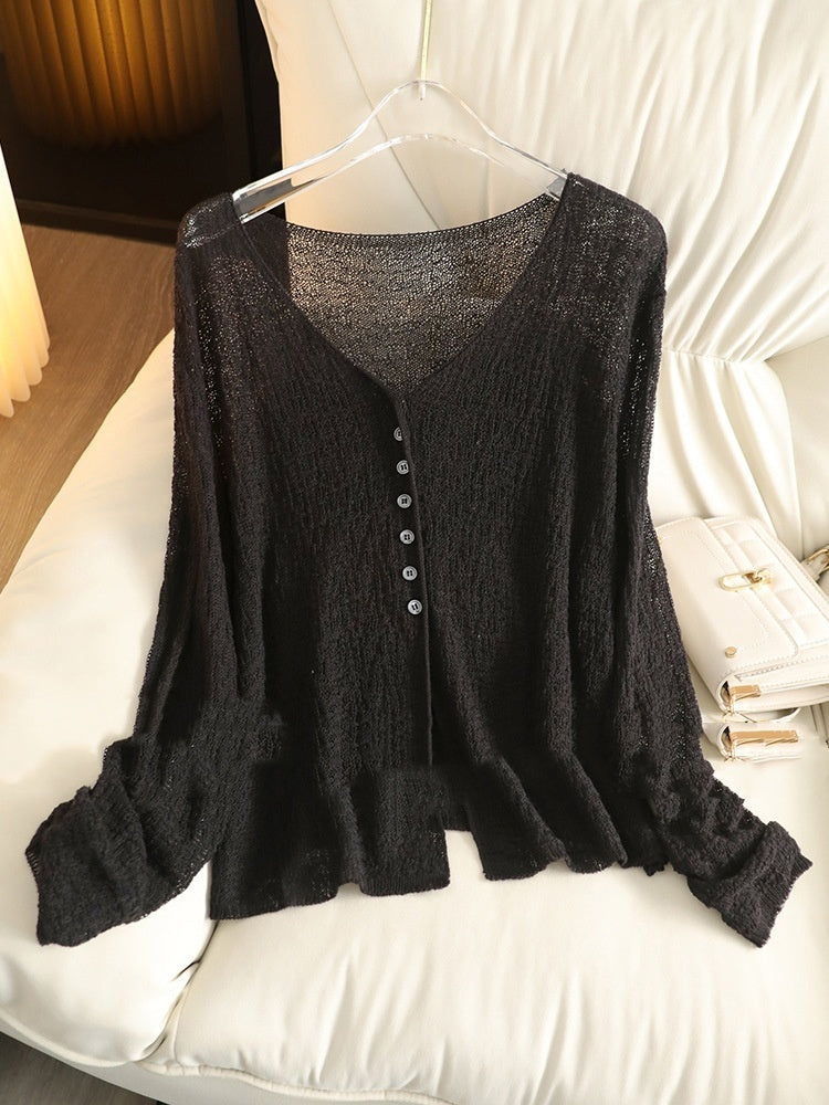 Hul letvægts solbeskyttelses sjal sommer cardigan kort frakke sweater