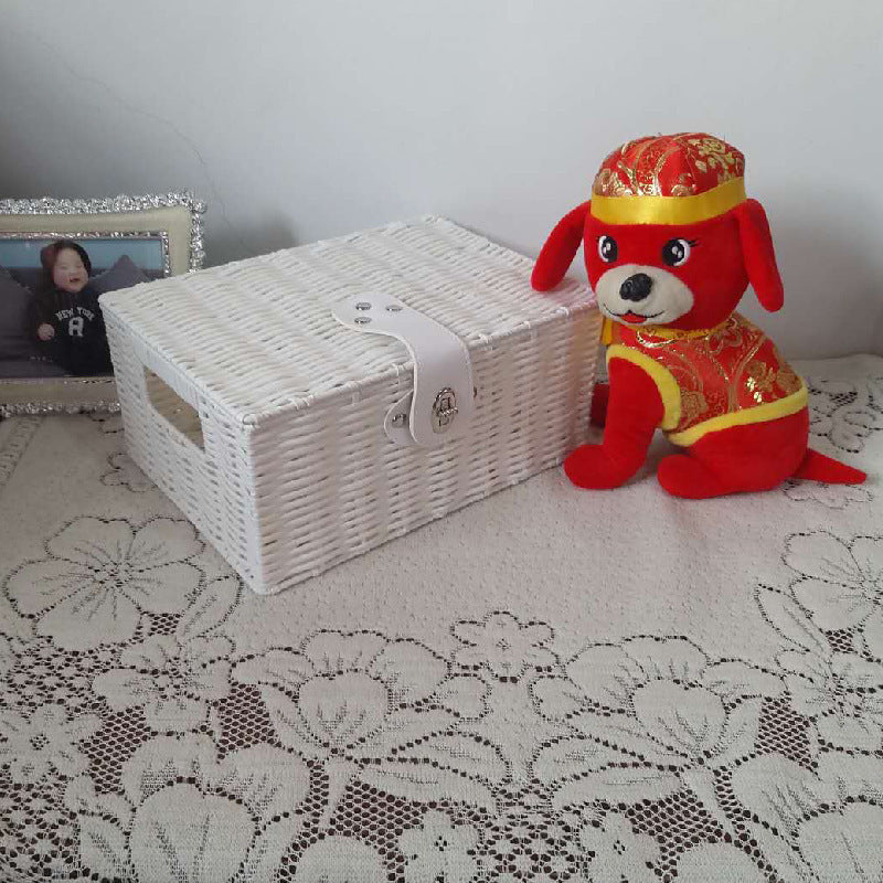 Household Plastic Rattan-like Desktop Storage Basket Storage With Lid