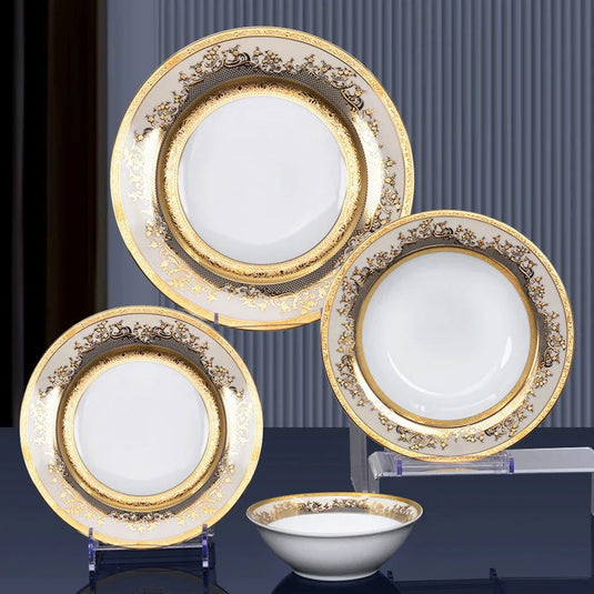 98pcs chinaware luxury porcelain dinnerware set gold design bone china dinner plate dishes bowl tea coffee cup sets - Grand Goldman