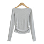 Pure Hot Girl Sexy Off-the-shoulder Pleated Long Sleeve