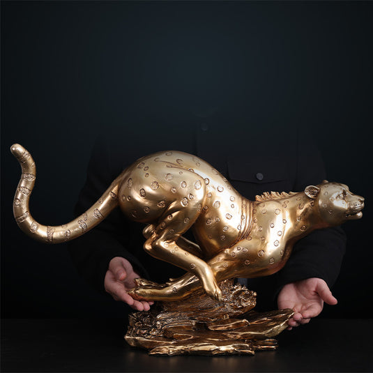 Abstract Gold Panther Sculpture Geometric Resin Leopard Statue Home Office