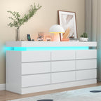 9 Drawer Dresser with Power Outlet, Dresser with LED Light, Modern Chest of Drawers for Closet, Double Wide Drawer Organizer Cabinet for Bedroom, Living Room, Entryway, Hallway (Black, 9 Drawers) - Grand Goldman