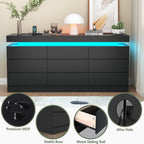 9 Drawer Dresser with Power Outlet, Dresser with LED Light, Modern Chest of Drawers for Closet, Double Wide Drawer Organizer Cabinet for Bedroom, Living Room, Entryway, Hallway (Black, 9 Drawers) - Grand Goldman