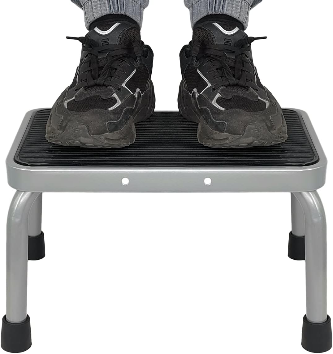 9" Step Stool, Non-Slip Foot Stool,Safe Load,Sturdy Steel,1-Step Stool for Kids Adults Seniors Gray - Grand Goldman