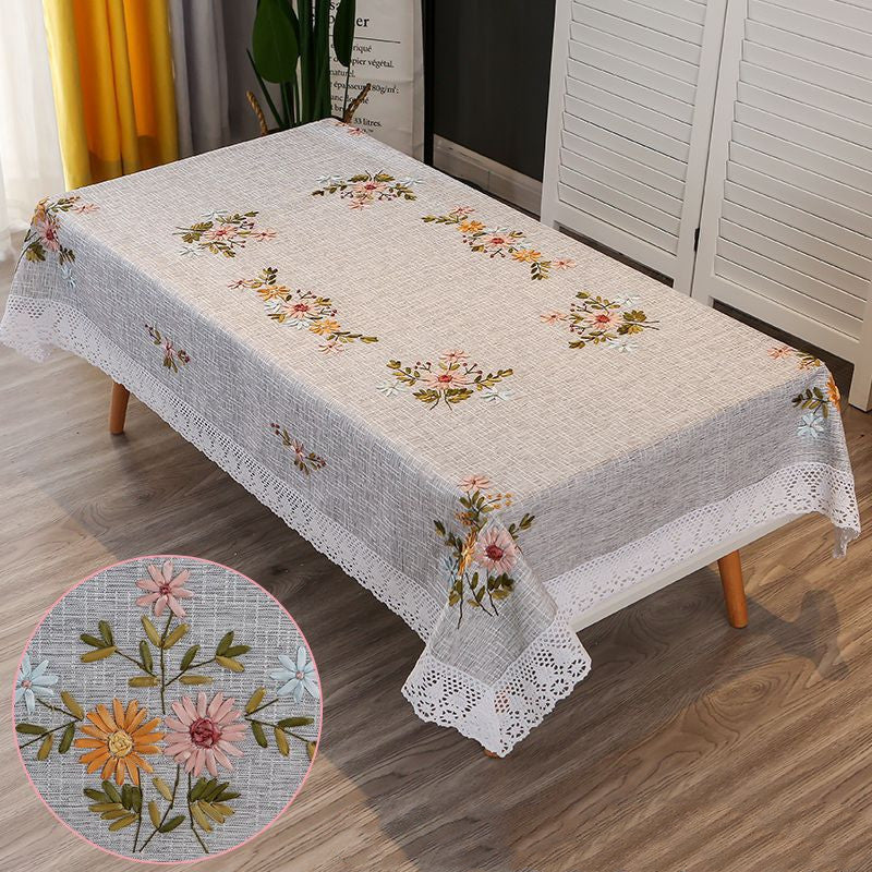 Hand Embroidered Coffee Table Rectangular Household Table Cloth