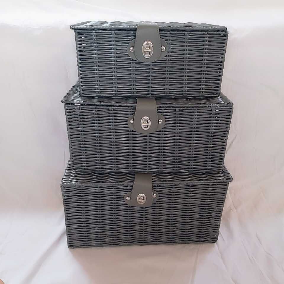 Household Plastic Rattan-like Desktop Storage Basket Storage With Lid