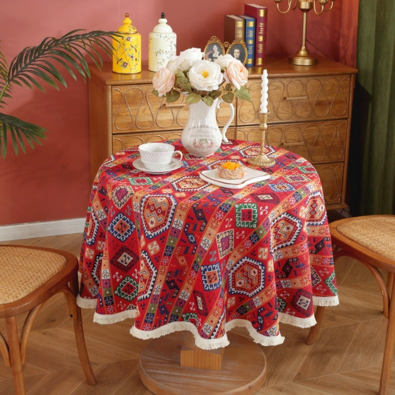 American Country Encryption Jacquard Round Coffee Table Cloth