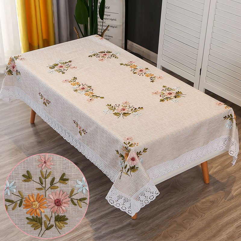 Hand Embroidered Coffee Table Rectangular Household Table Cloth
