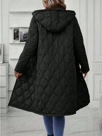 Ladies' Solid-Colored Zipper Fly Hooded Padded Coat