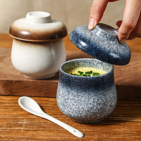 Japanese-style Small Ceramic Pot Steamed Egg Bowl With Lid