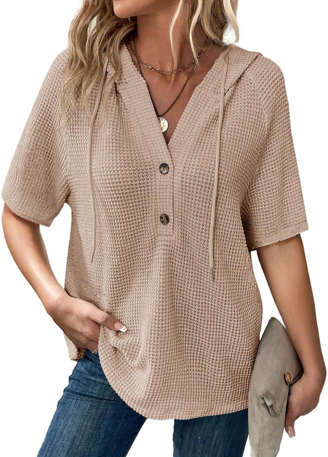 Women's Summer Waffle Knitted Short Sleeve