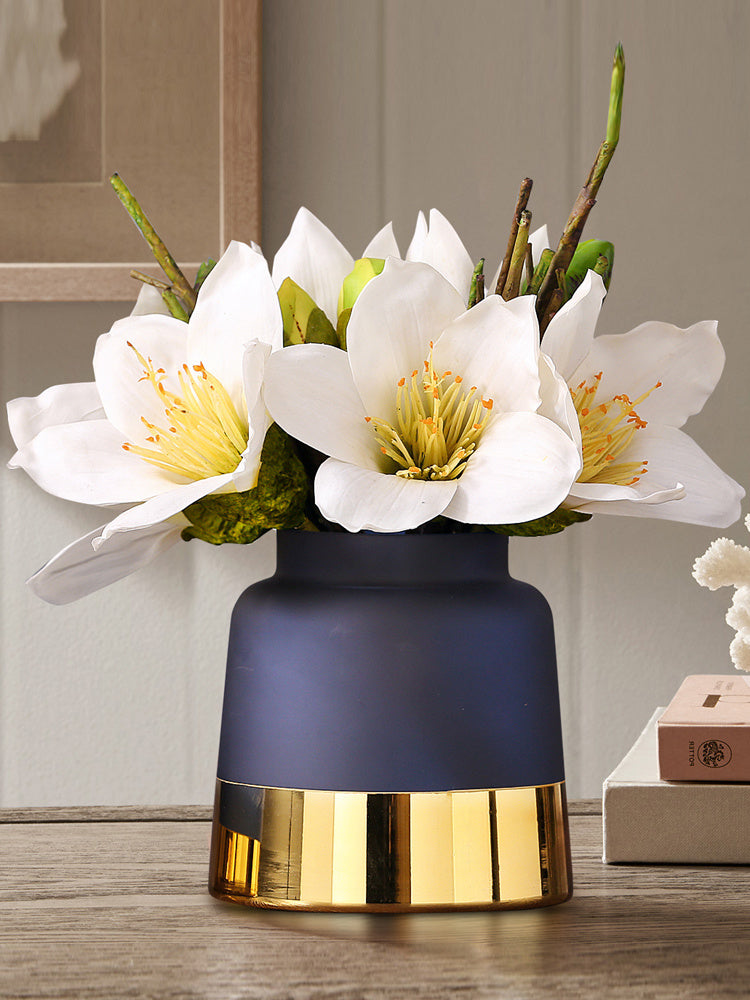 Nordic Light Luxury Frosted Gold Edge Glass Bottle Vase Decoration