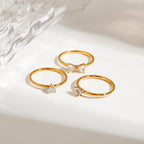 Zora 3 Parça Ayarlanabilir Yığın Yüzük Seti 18K Altın Kaplama Paslanmaz Çelik Kalp Zirkon Yüzük Kadınlar İçin Lüks Hediye Takı