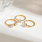 Zora Set de 3 Piezas Anillos Apilables Ajustables de Trébol Acero Inoxidable Chapado en Oro 18K Gota de Zirconia Brillante Joyería de Regalo de Lujo