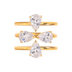 Zora Set de 3 Piezas Anillos Apilables Ajustables de Trébol Acero Inoxidable Chapado en Oro 18K Gota de Zirconia Brillante Joyería de Regalo de Lujo