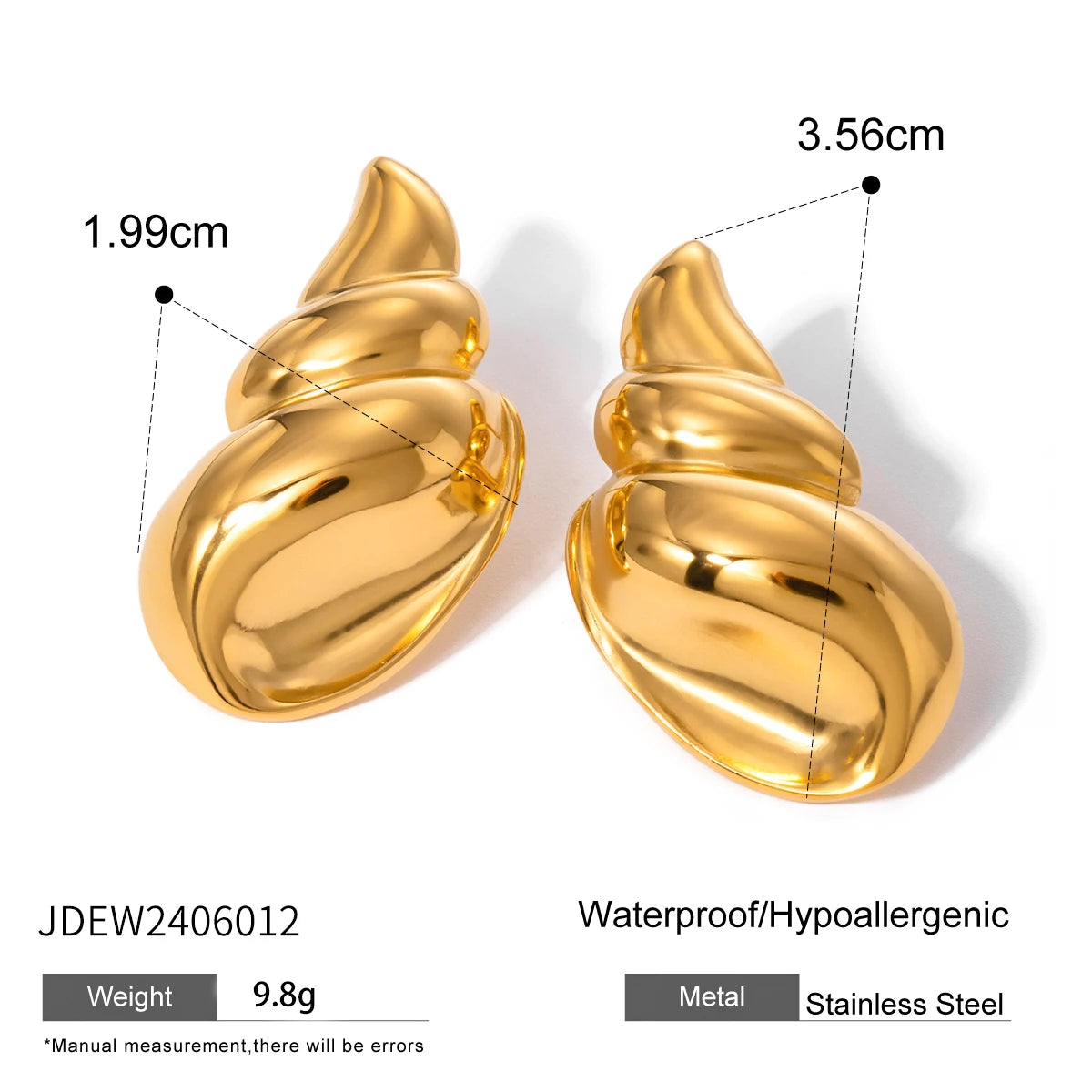 Trendy 18k Gold Plated Stainless Steel Stereo Glossy Conch Earrings for Women Waterproof Fashion Luxury Golden Jewelry Gift
