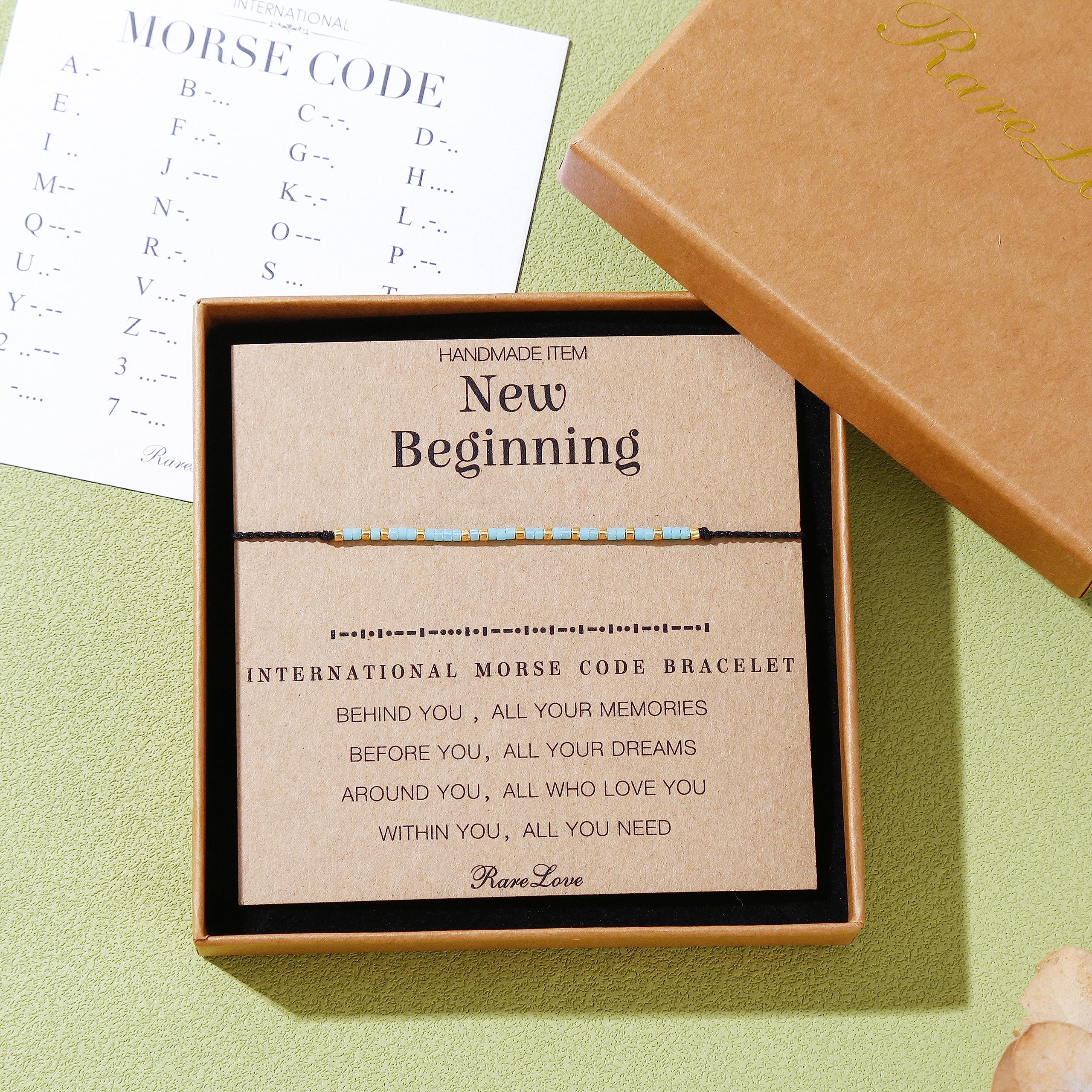 RareLove Nouveau Départ Cadeaux pour Femmes Bracelet Perlé en Code Morse, Encouragement Inspirant pour Amies, Cadeaux de Réconfort pour Divorce Rupture, Bracelets Message Secret Étanches Petit Poney Graine