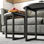 HOJINLINERO Coffee Table Side Tables End Tables Living Room Set of 2,Round Coffee Table Small Coffee Table Decor for Bedroom,Modern & Sturdy Metal Frame & Wood Top,Easy Assembly,Black Coffee Table