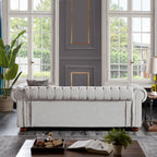 Chesterfield Sofa, 89" Mid Century Modern Loveseat Sofa in Linen Fabric, 3 Seater Couch for Small Spaces, Classic Couch for Bedroom, Living Room and Office, Light Grey