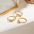 Set di 3 Anelli Impilabili Eleganti da Donna in Acciaio Inossidabile Placcato Oro 18K con Strass Scintillanti e Delicato Design a Foglia