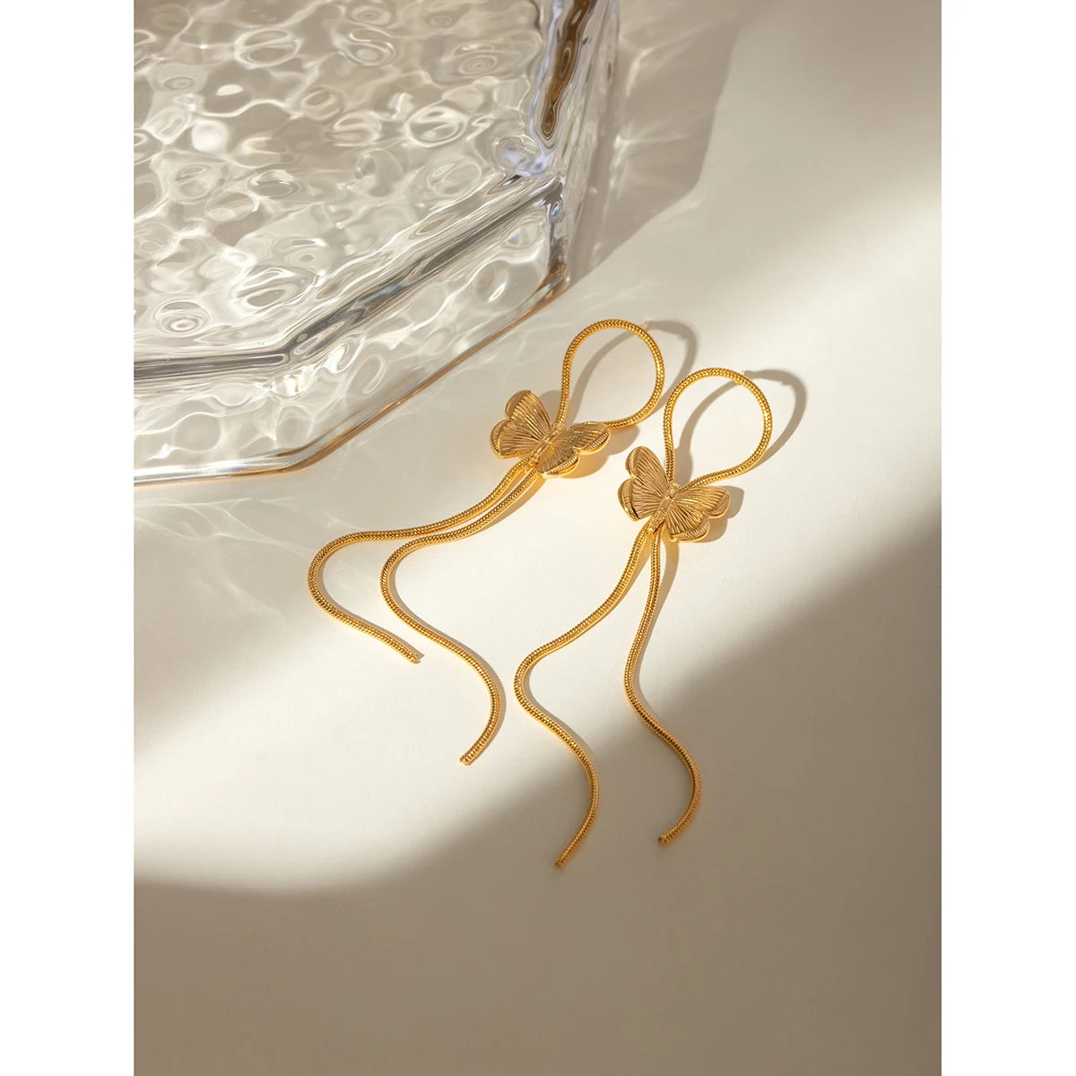 18K PVD Minimalistyczne Lekkie Przytulne Kolczyki Motylki z Długimi Frędzlami ze Stali Nierdzewnej Modne Damskie Premium Wodoodporna Biżuteria Bijoux