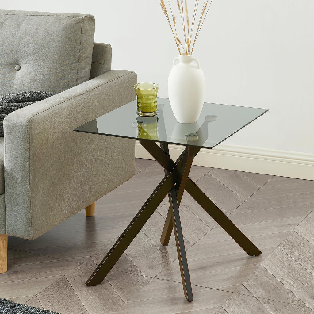 Modern Style Square Side Table with Tempered Glass Top and Metal Tubular Legs, Silver 20”Dx20”Wx22”H