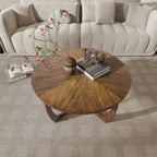 LEEMTORIG Round Wood Coffee Table, Mid Century Modern Round Walnut Coffee Tables for Living Room, 33.5" Dia. Circle Drum Coffee Table with Cross Legs, Easy Assembly, Brown Walnut KFZ-3223