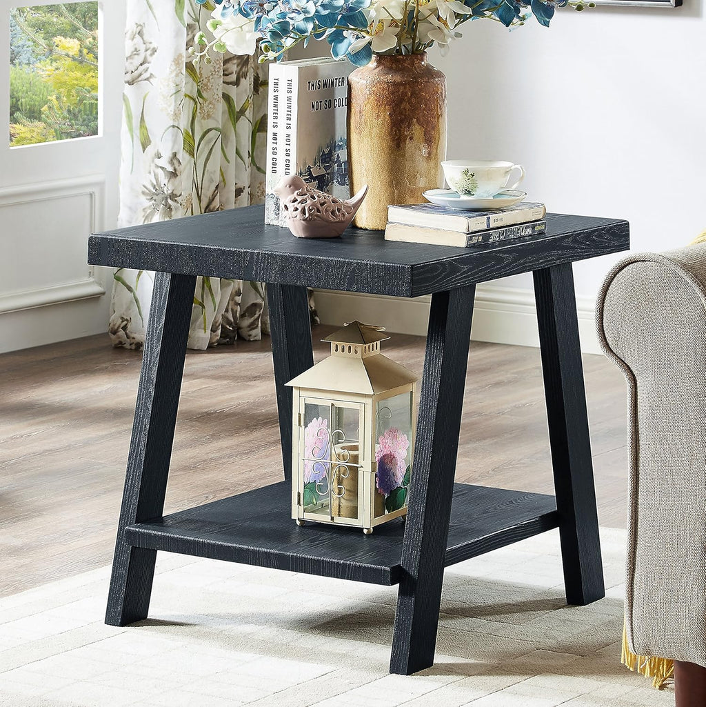 Roundhill Furniture Athens Contemporary 3-Piece Wood Shelf Coffee Table Set , Black