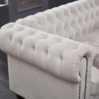 ERYE Clasic Chesterfield 3 Seaters Sofa Couch Luxury Roller Armrest,Special Soild Wood Legs, Linen Fabric Upholstered Button Tufted Sofa&Couch with Removable Cushions & Nailhead Decor