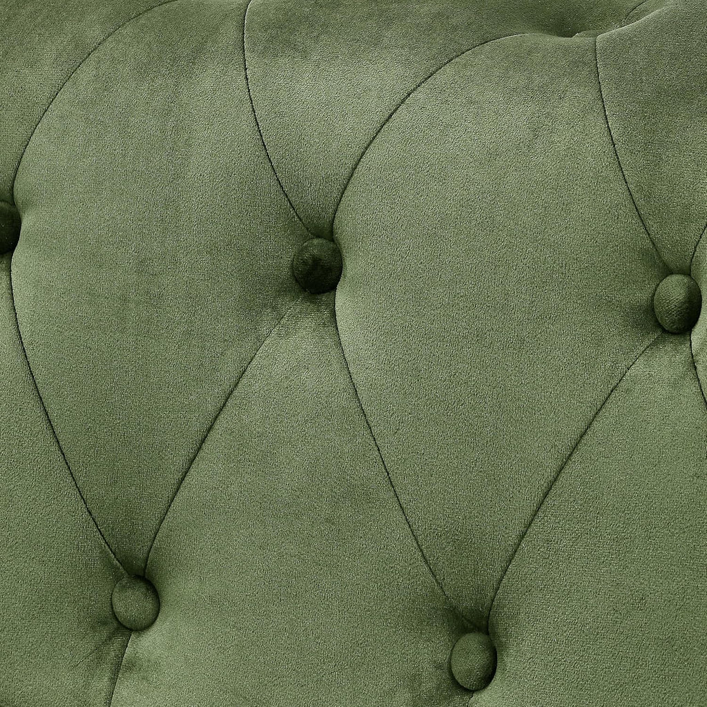 Tufted Velvet Sofa Couch for Living Room, Rolled Arm 3-Seater Sofa Couch with Nailhead Trim and 2 Neck Roll Pillows, Small Apartment Chesterfield Sofa Green