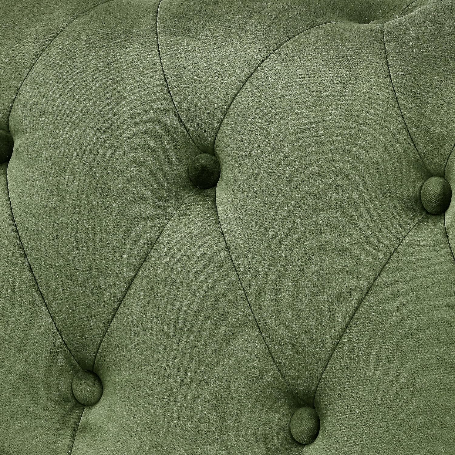 Tufted Velvet Sofa Couch for Living Room, Rolled Arm 3-Seater Sofa Couch with Nailhead Trim and 2 Neck Roll Pillows, Small Apartment Chesterfield Sofa Green