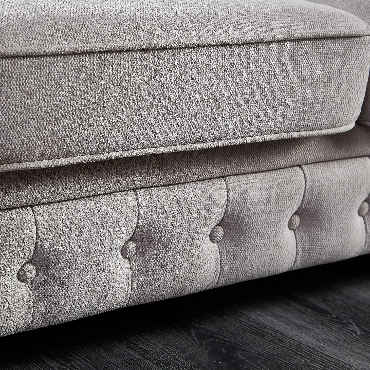 Chesterfield Sofa, 89" Mid Century Modern Loveseat Sofa in Linen Fabric, 3 Seater Couch for Small Spaces, Classic Couch for Bedroom, Living Room and Office, Light Grey