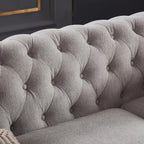 Chesterfield Sofa, 89" Mid Century Modern Loveseat Sofa in Linen Fabric, 3 Seater Couch for Small Spaces, Classic Couch for Bedroom, Living Room and Office, Light Grey