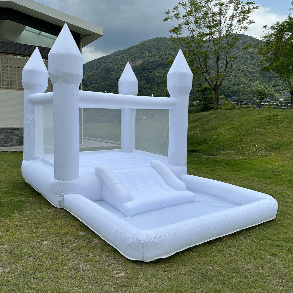Portable White Bounce House with Slide and Ball Pit Multifunctional Inflatable Bouncer for Kids(13 * 8 * 8ft Oxford Cloth，with Air Blower