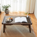 Foldable Wooden Laptop Desk, Breakfast in Bed Serving Tray, Japanese Floor Table for Tea & Coffee, Portable Antique Meditation Altar (23.6”x13.4”x10.6”)